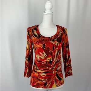 Chico’s Floral Scoop Neck Long Sleeve Shirt
